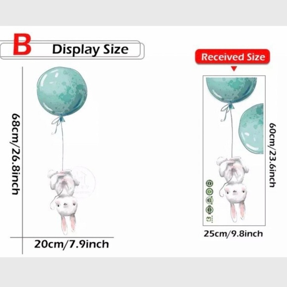 WALL DECALS Bunnies with Balloons, Removable Wall Art Sticker, Baby & Children - Picture 3 of 4